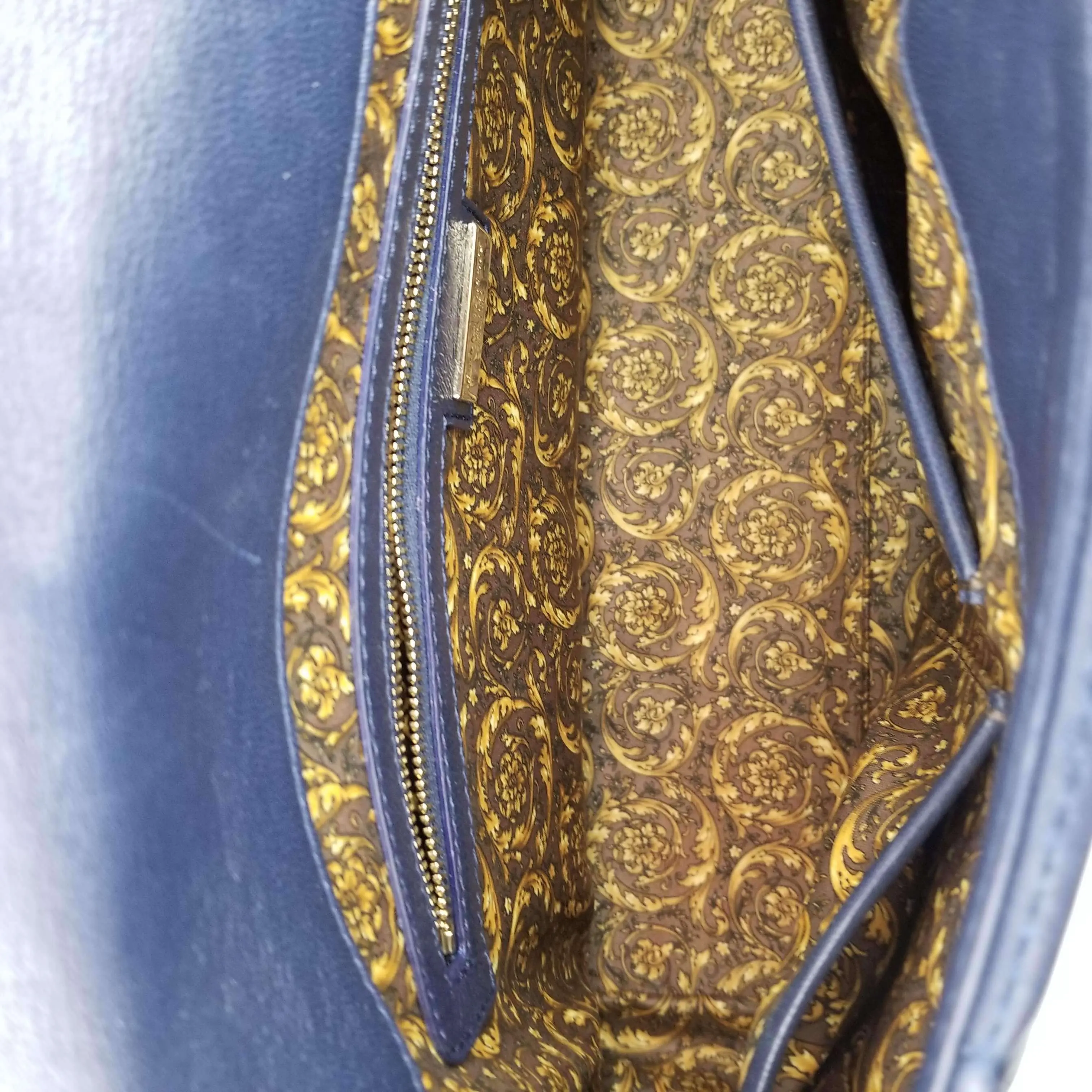 Versace Barocco Embroidered Altea Vanitas Dark Blue Leather Satchel Bag - Image 10