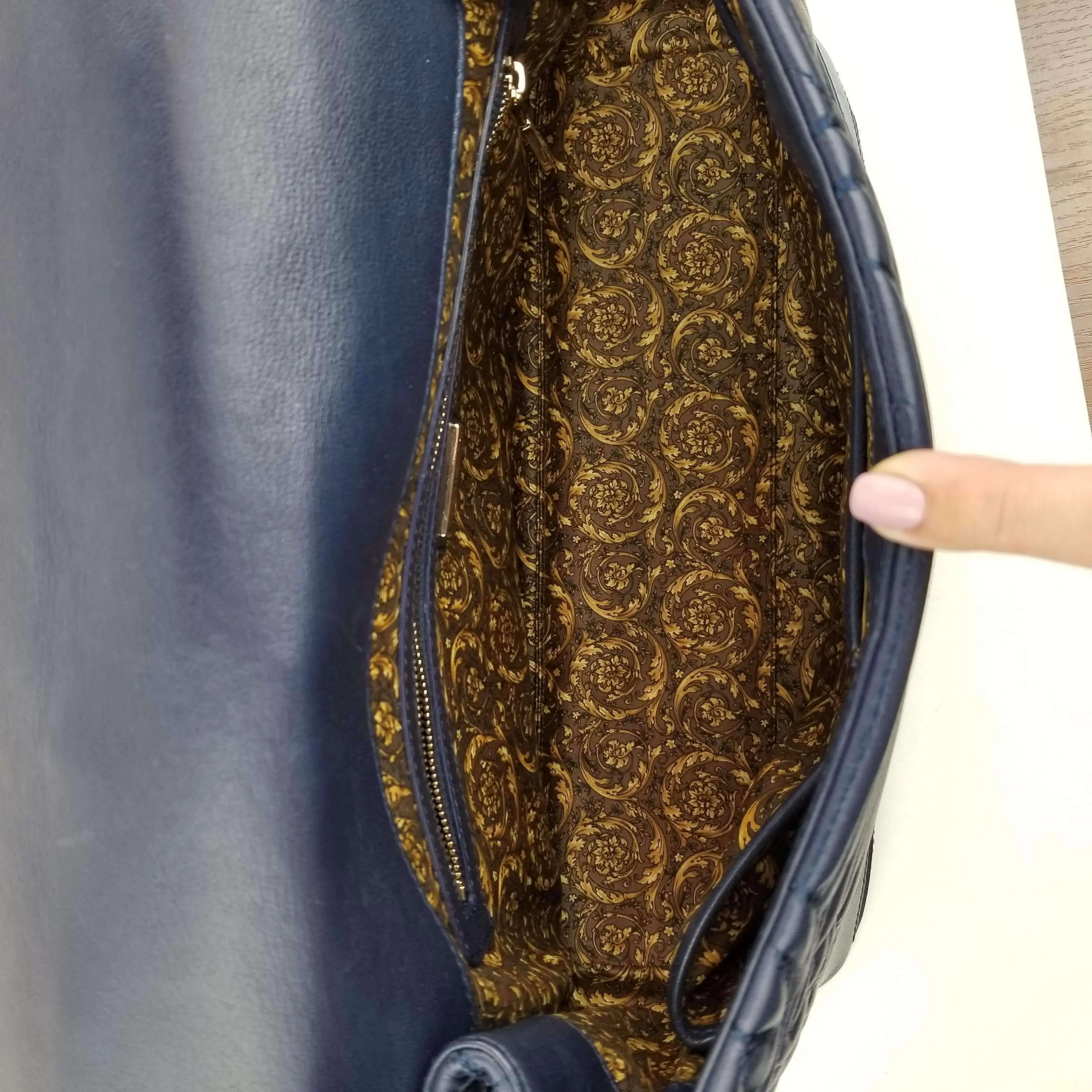 Versace Barocco Embroidered Altea Vanitas Dark Blue Leather Satchel Bag - Image 11