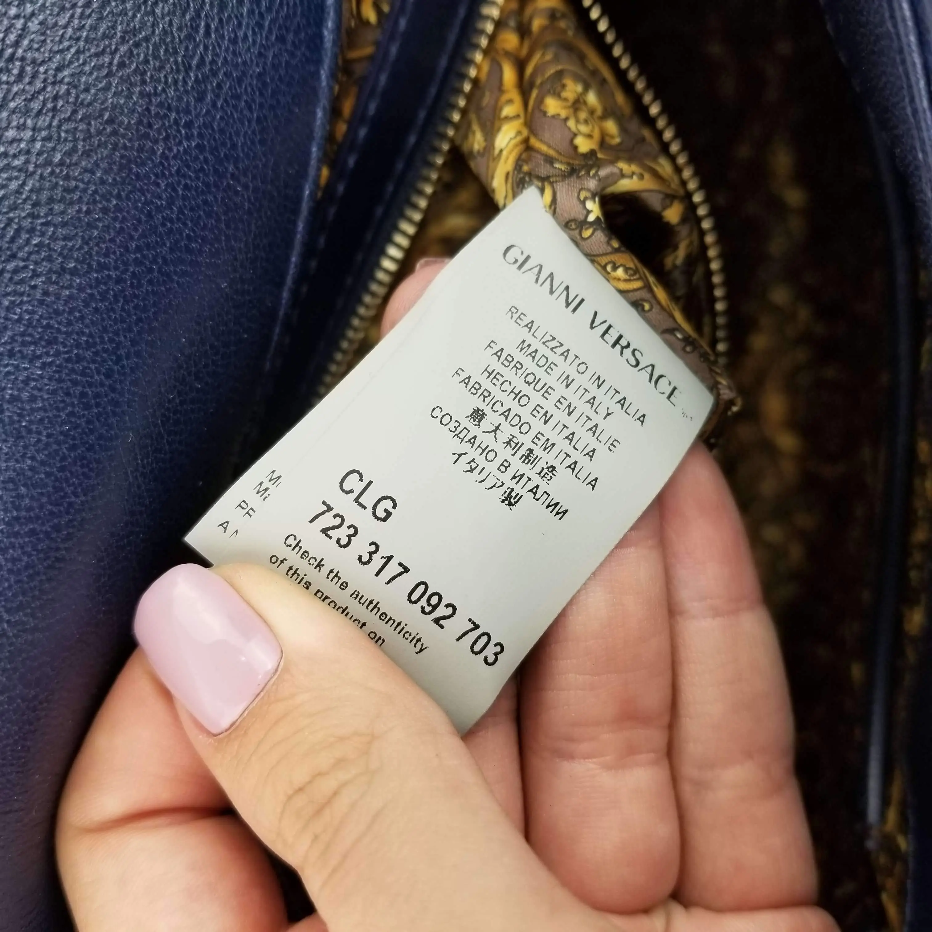 Versace Barocco Embroidered Altea Vanitas Dark Blue Leather Satchel Bag - Image 16