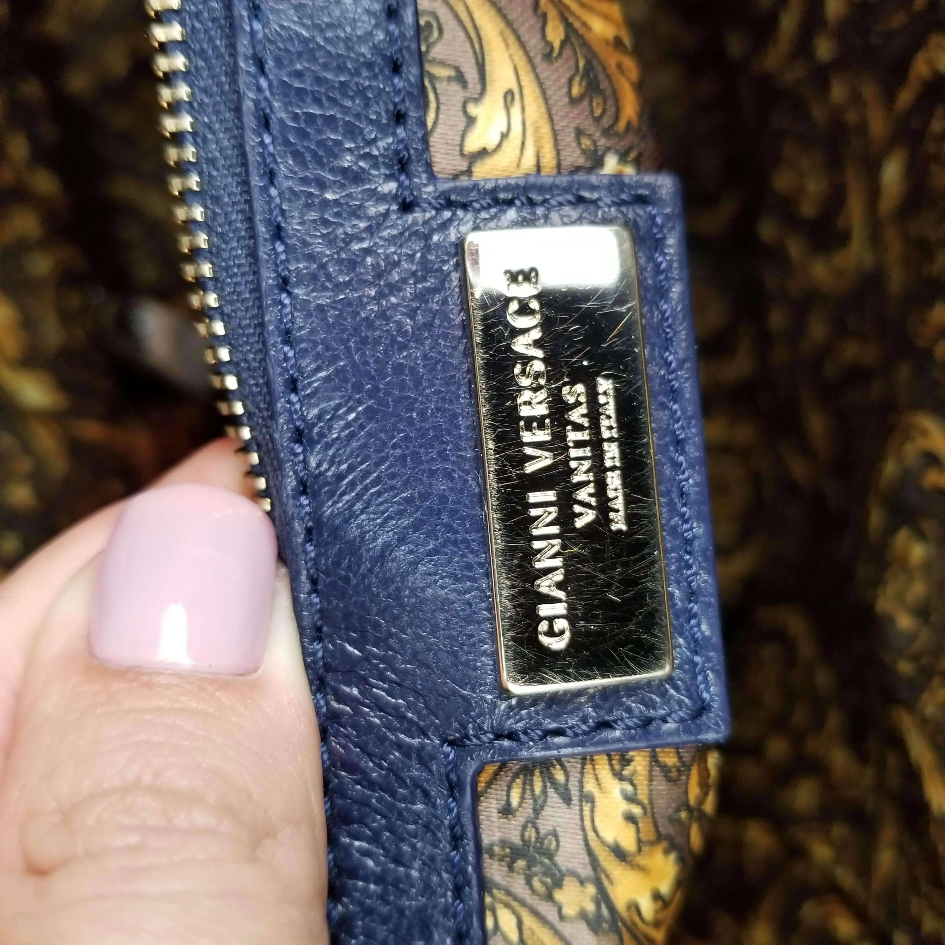 Versace Barocco Embroidered Altea Vanitas Dark Blue Leather Satchel Bag - Image 18