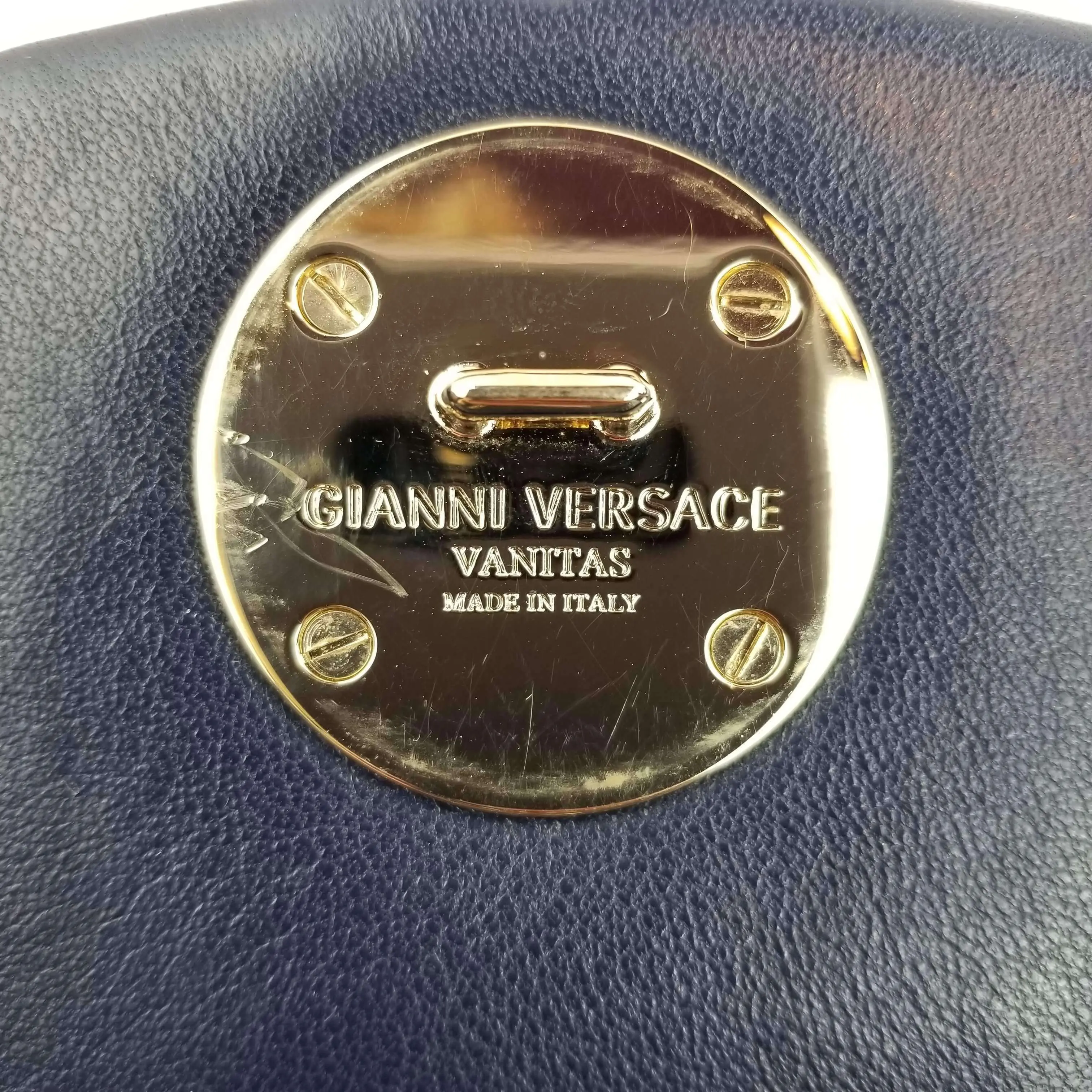 Versace Barocco Embroidered Altea Vanitas Dark Blue Leather Satchel Bag - Image 23