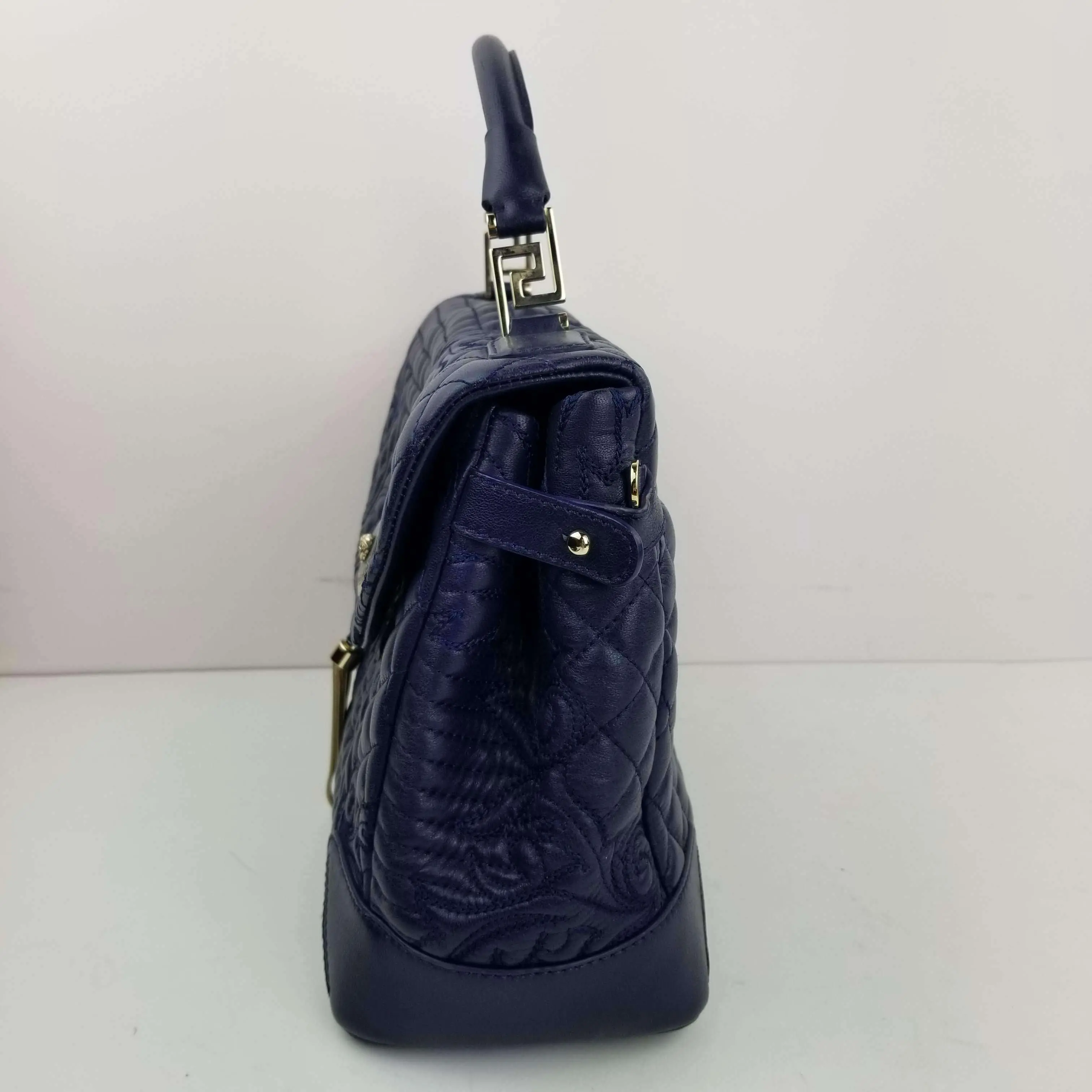 Versace Barocco Embroidered Altea Vanitas Dark Blue Leather Satchel Bag - Image 27