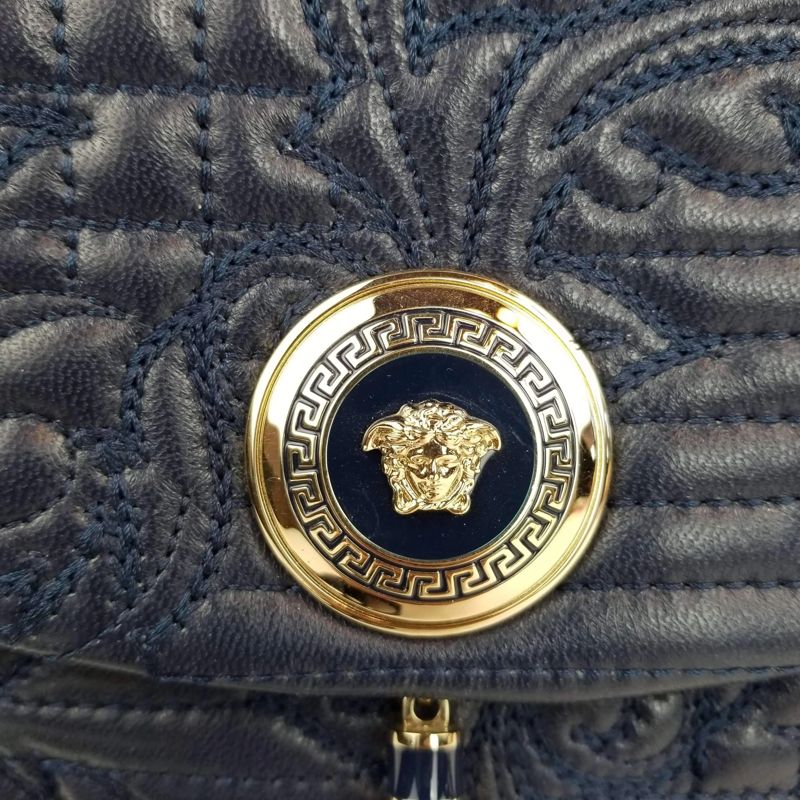 Versace Barocco Embroidered Altea Vanitas Dark Blue Leather Satchel Bag - Image 3