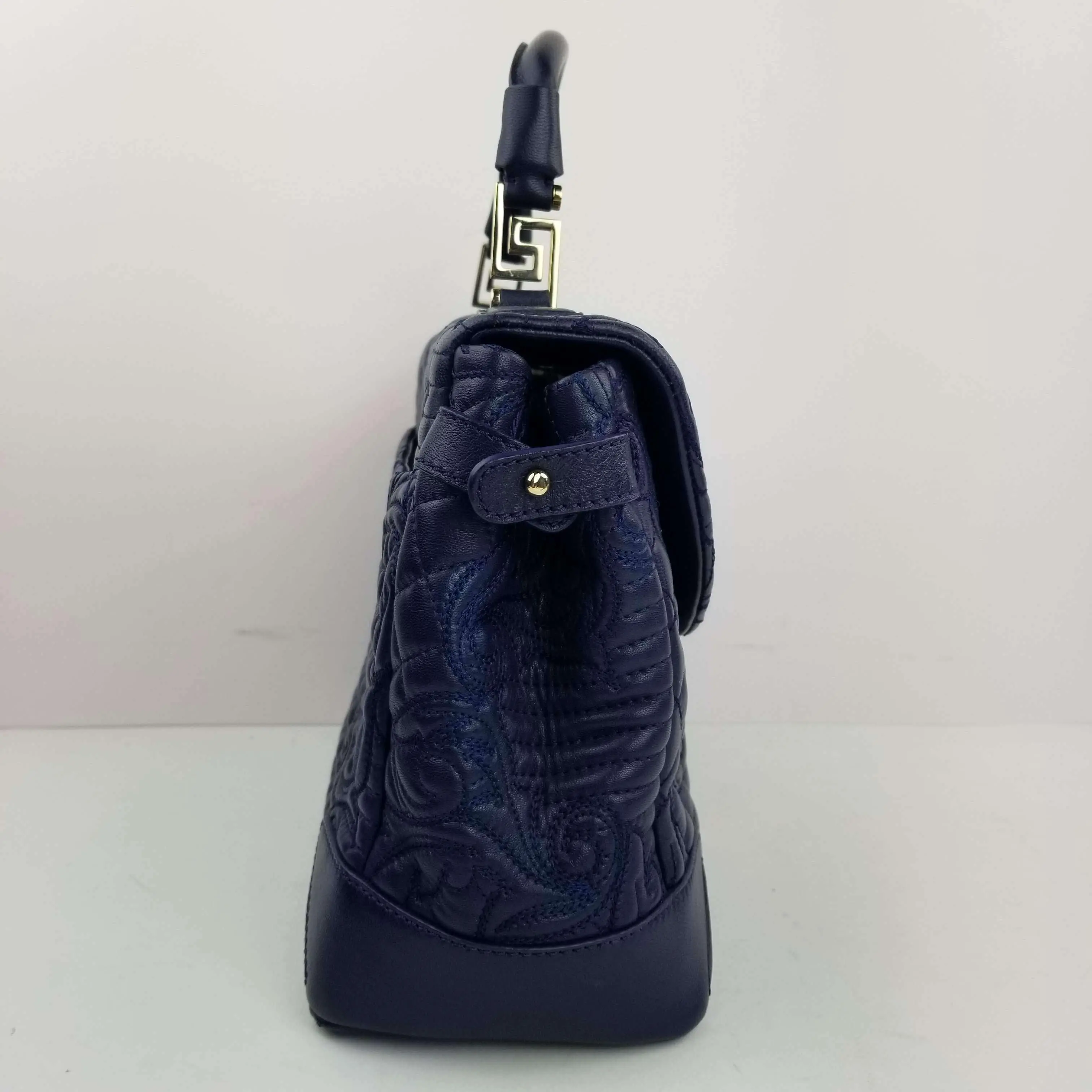 Versace Barocco Embroidered Altea Vanitas Dark Blue Leather Satchel Bag - Image 39