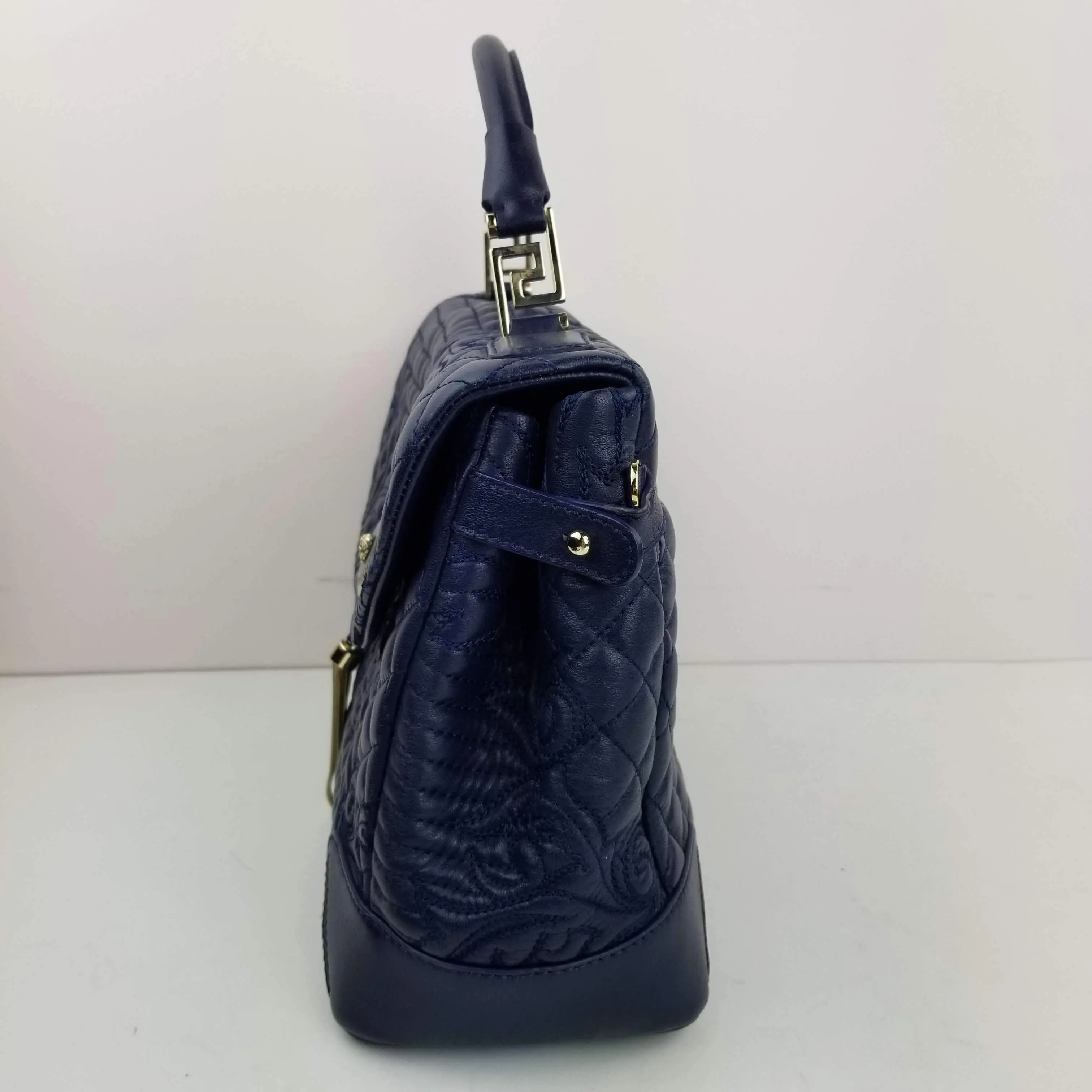 Versace Barocco Embroidered Altea Vanitas Dark Blue Leather Satchel Bag - Image 7