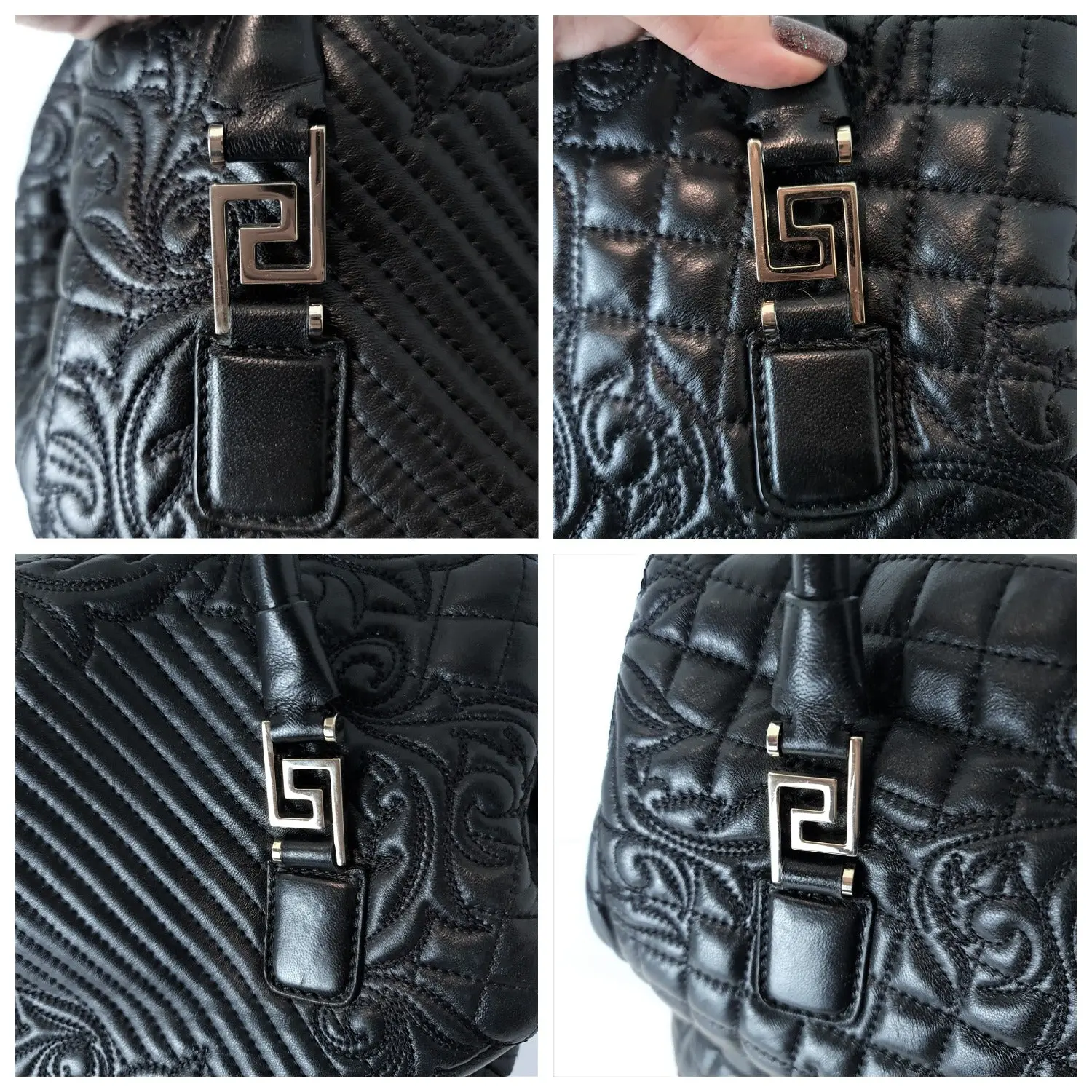 Versace Barocco Embroidered Vanitas Black Leather Double Handle Bag (788) - Image 11
