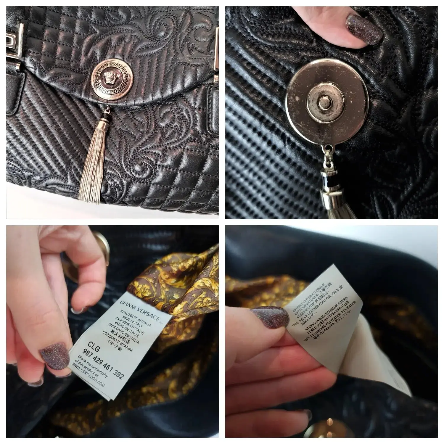 Versace Barocco Embroidered Vanitas Black Leather Double Handle Bag (788) - Image 12