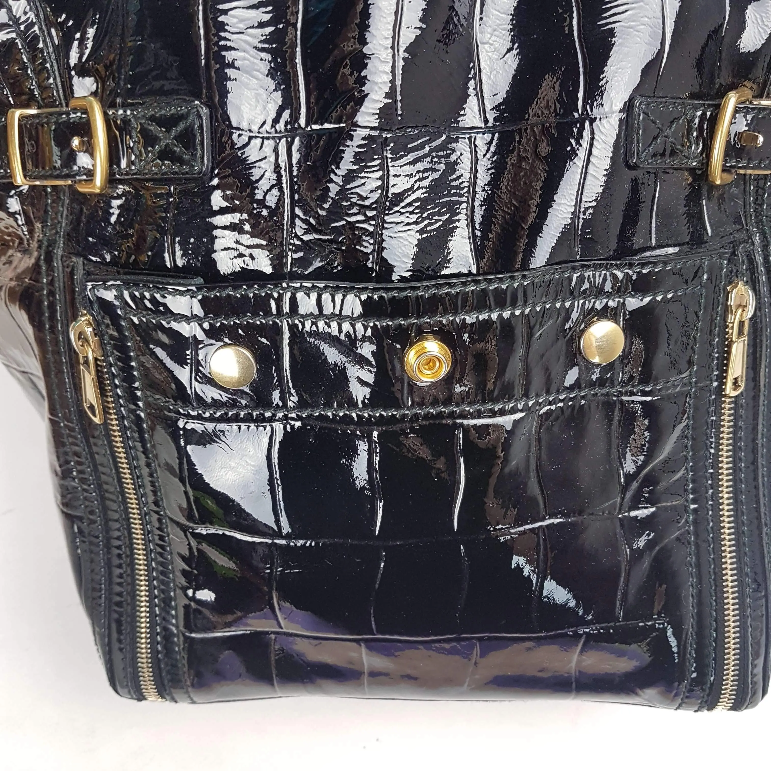 YSL Downtown Croc Embossed Patent Leather Bag - Image 28