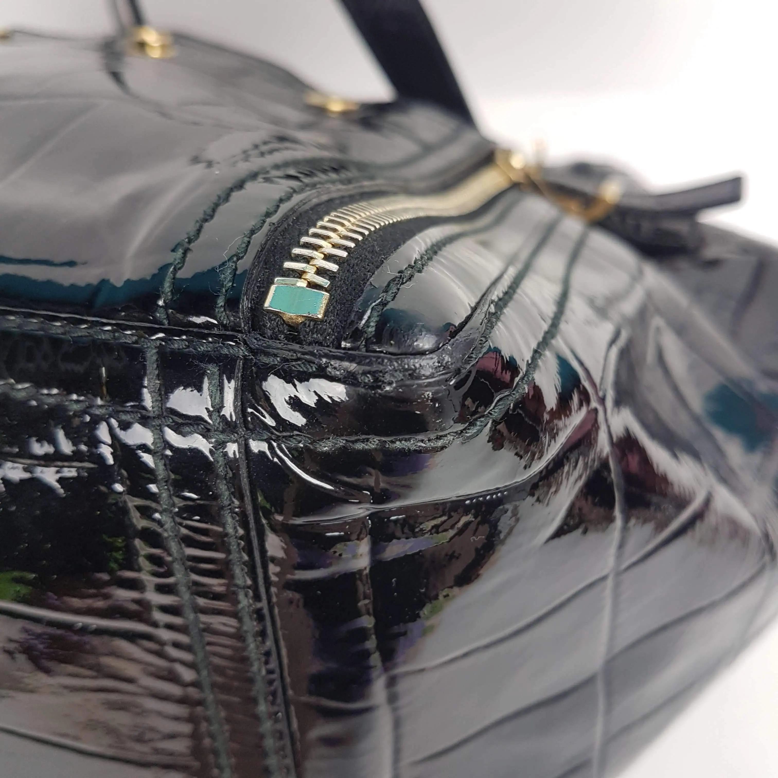 YSL Downtown Croc Embossed Patent Leather Bag - Image 9