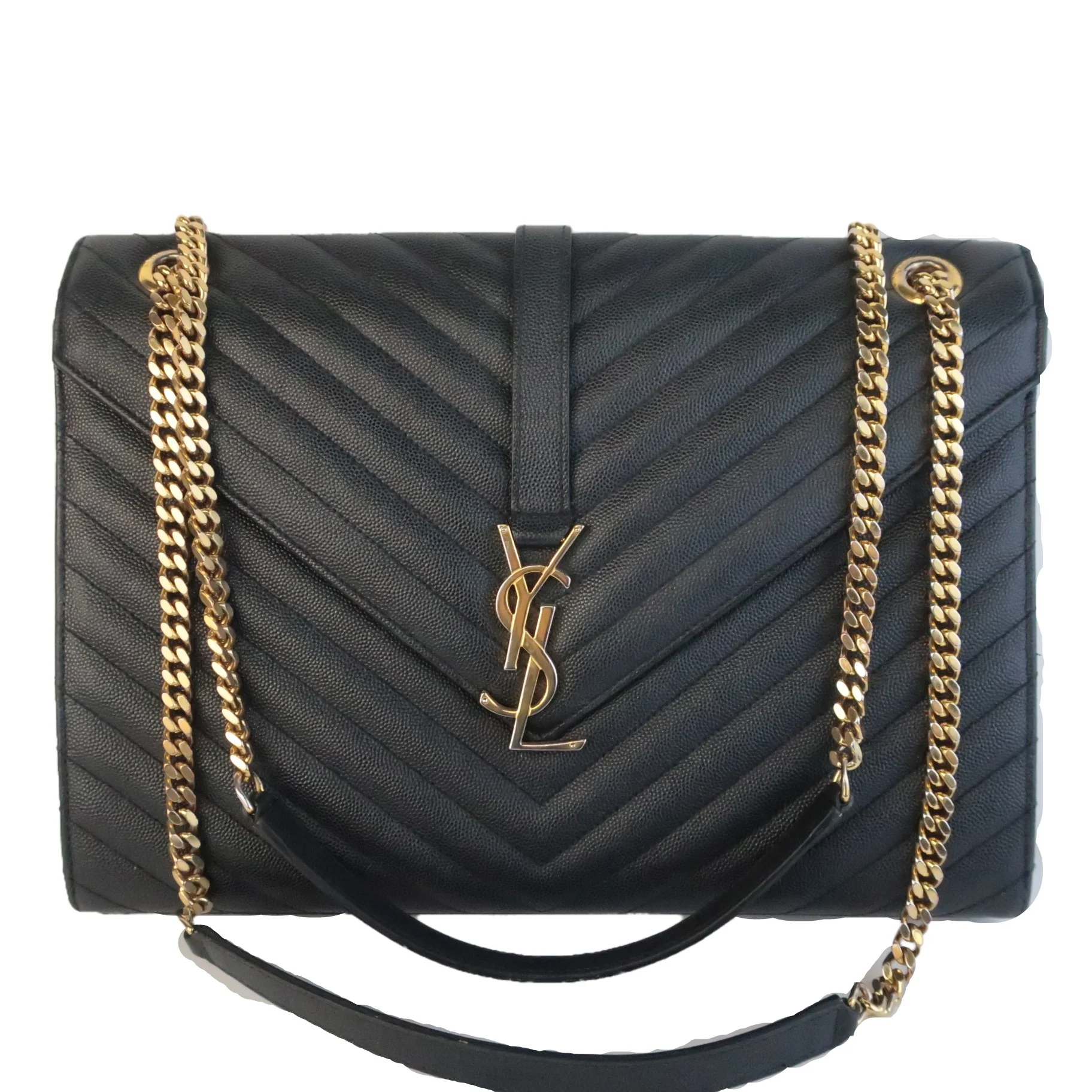 YSL Saint-Laurent Black Caviar Large Envelope Bag - Image 2