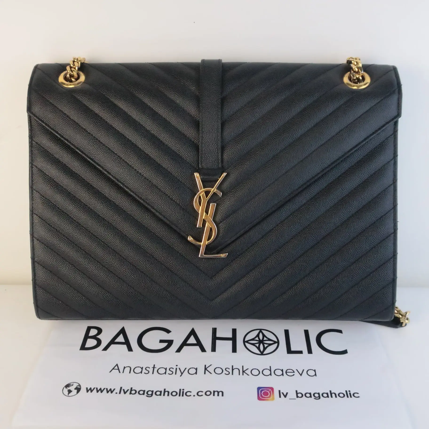 YSL Saint-Laurent Black Caviar Large Envelope Bag - Image 3
