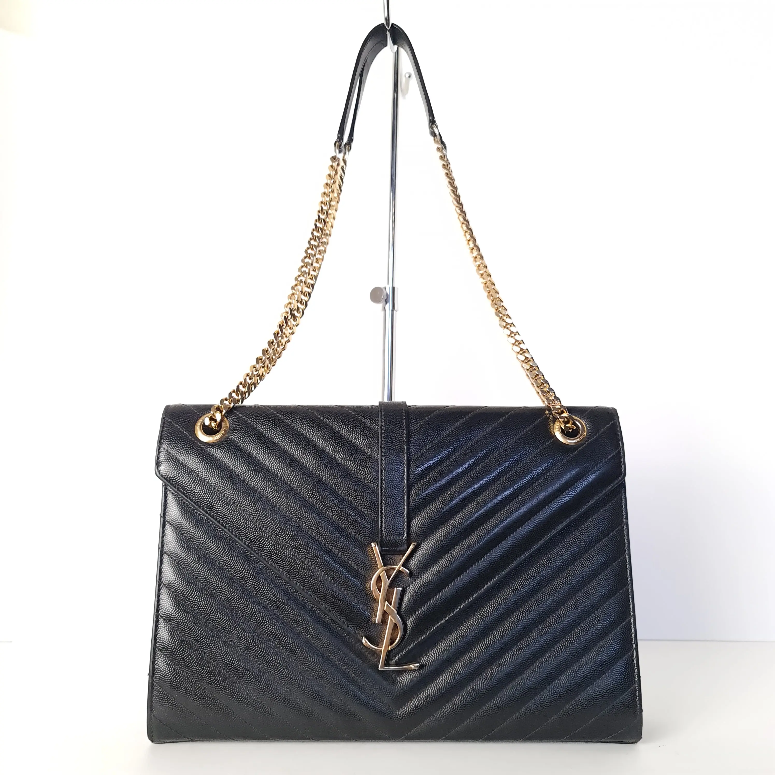 YSL Saint Laurent Black Caviar Large Envelope Bag - Image 2