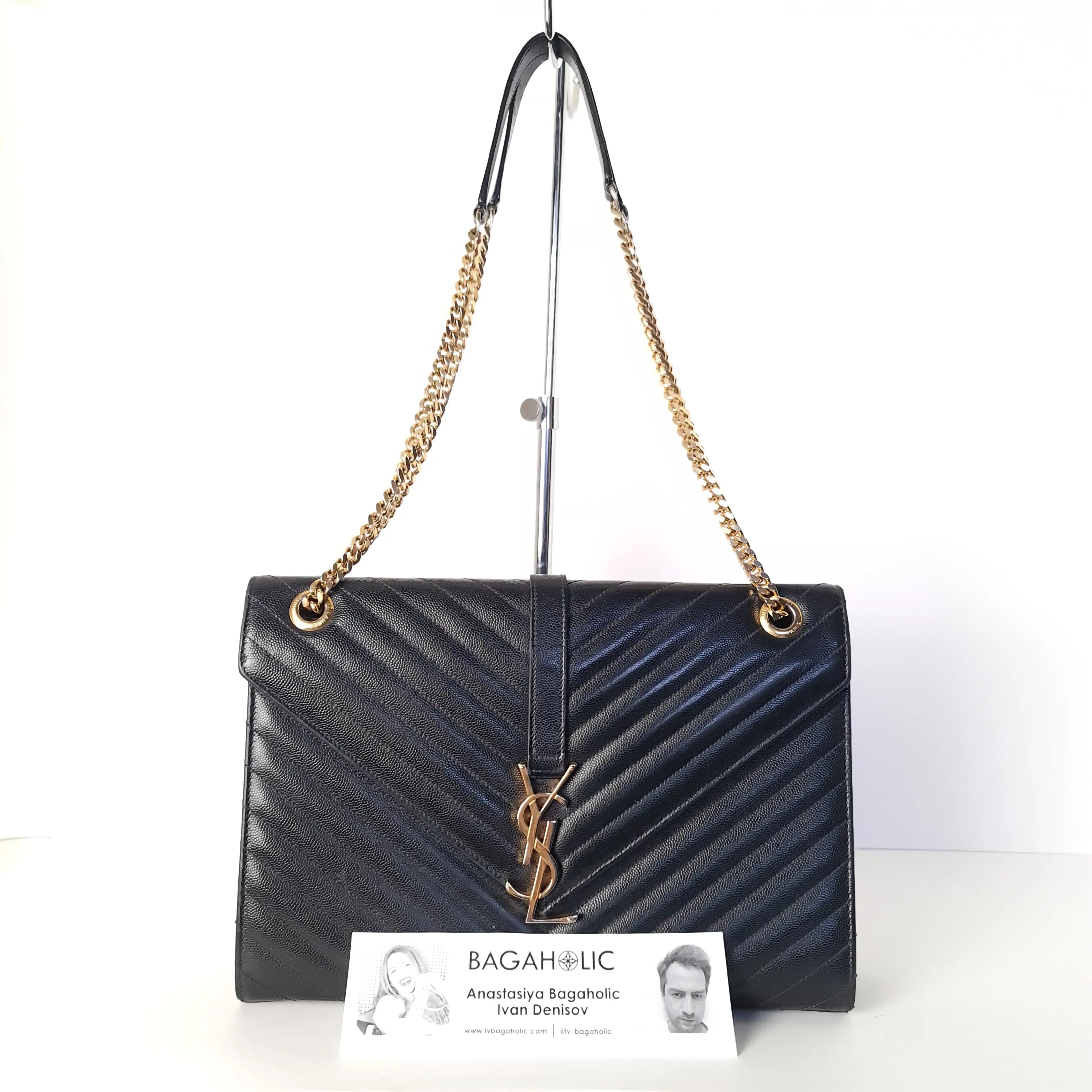 YSL Saint Laurent Black Caviar Large Envelope Bag - Image 3