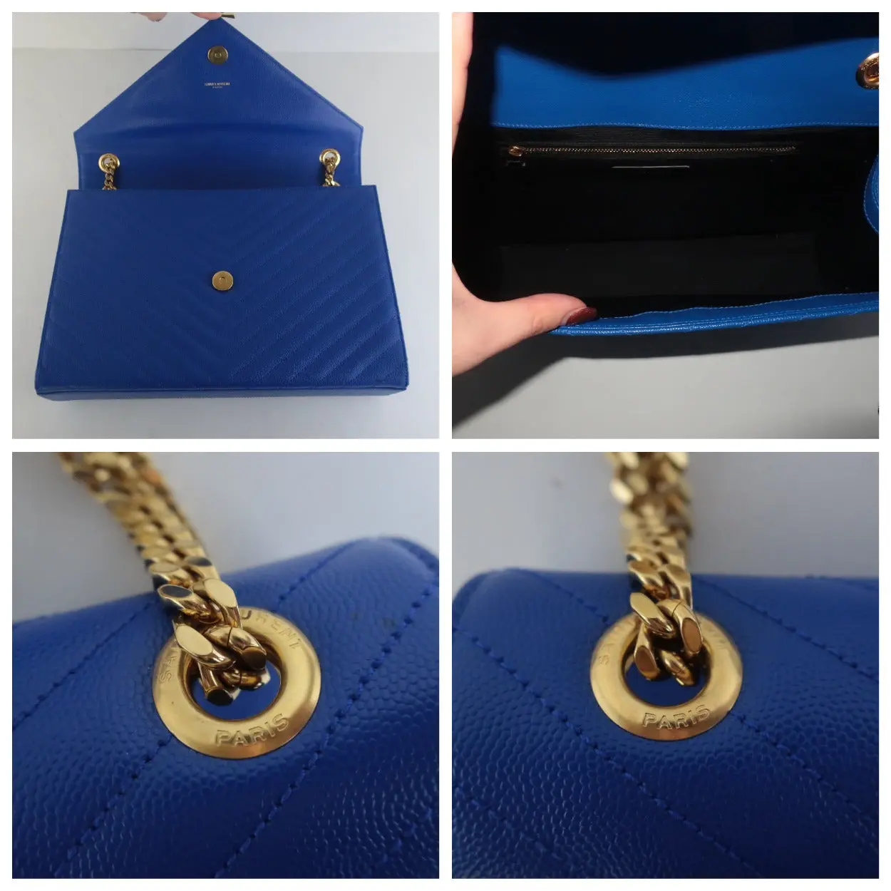YSL Saint Laurent Blue Caviar Large Envelope Bag - Image 13
