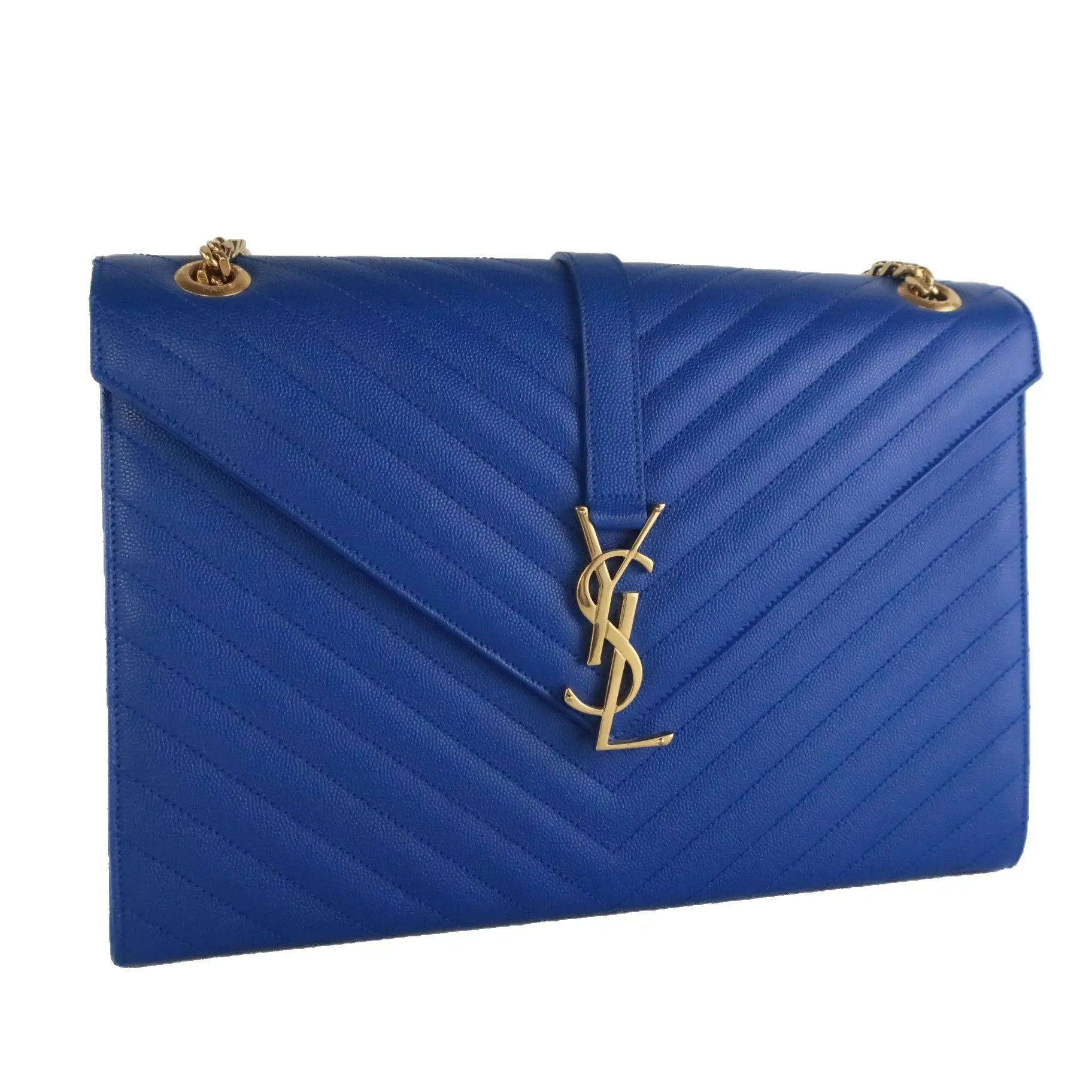 YSL Saint Laurent Blue Caviar Large Envelope Bag - Image 2