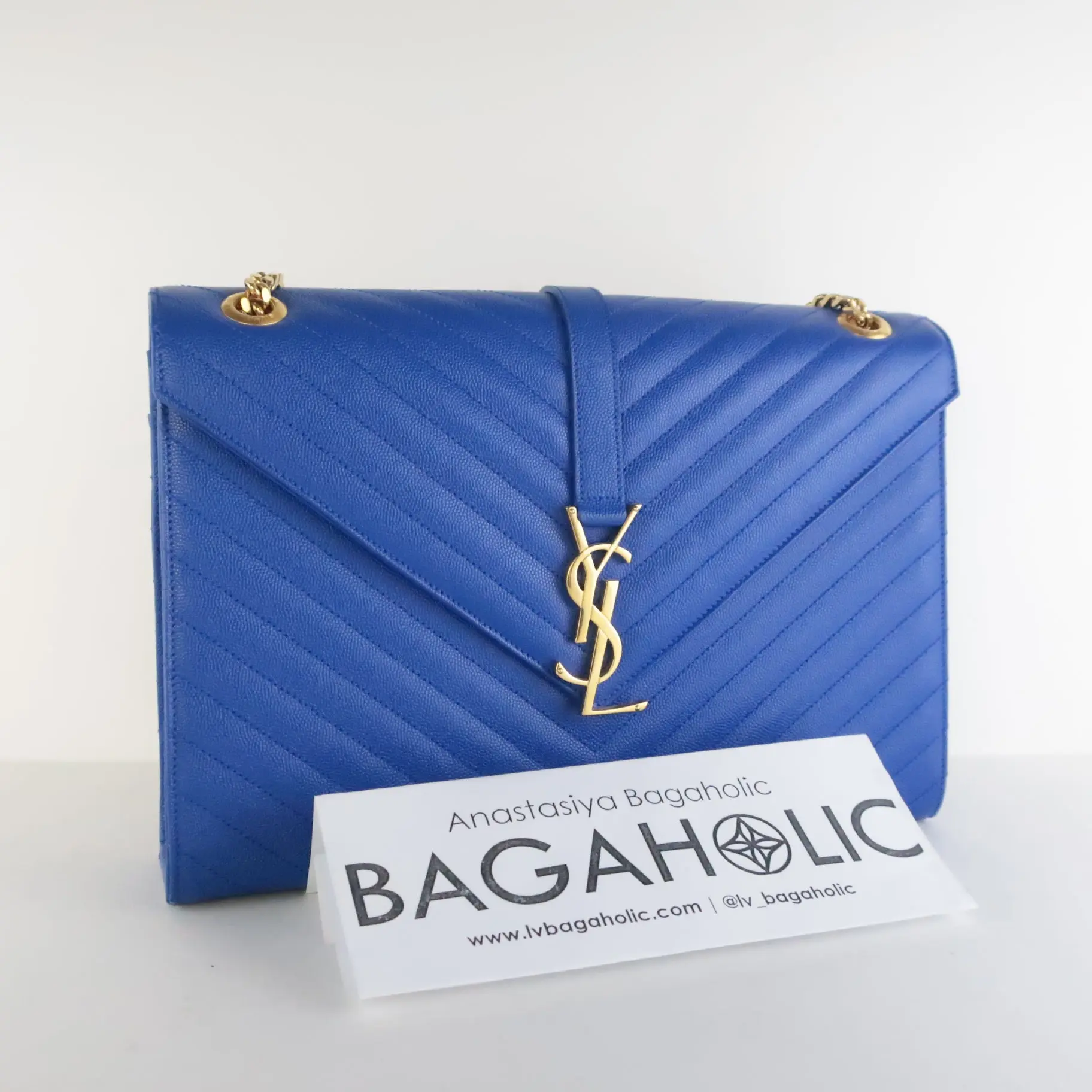 YSL Saint Laurent Blue Caviar Large Envelope Bag - Image 3