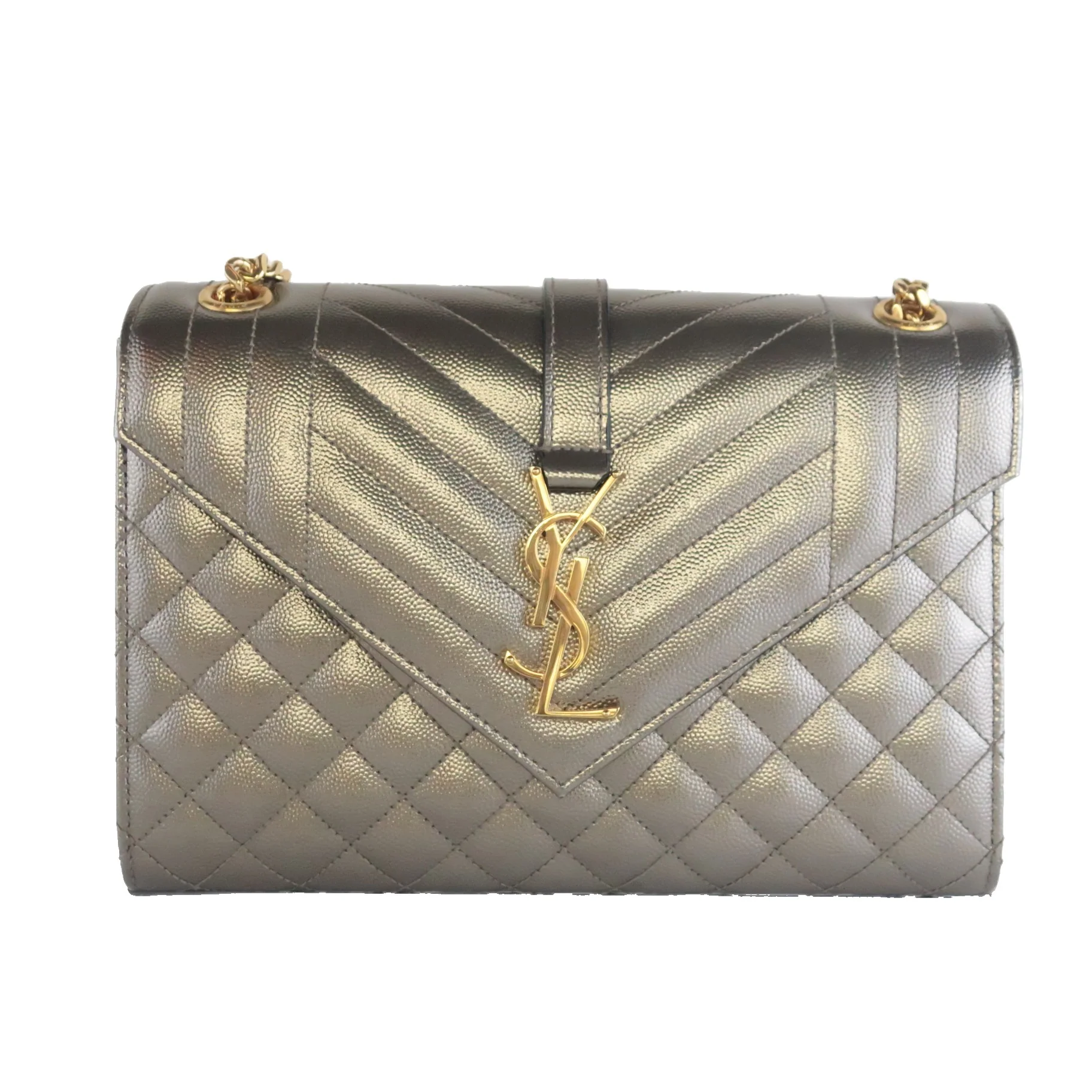 YSL Saint Laurent Silver Caviar Medium Envelope Bag - Image 2