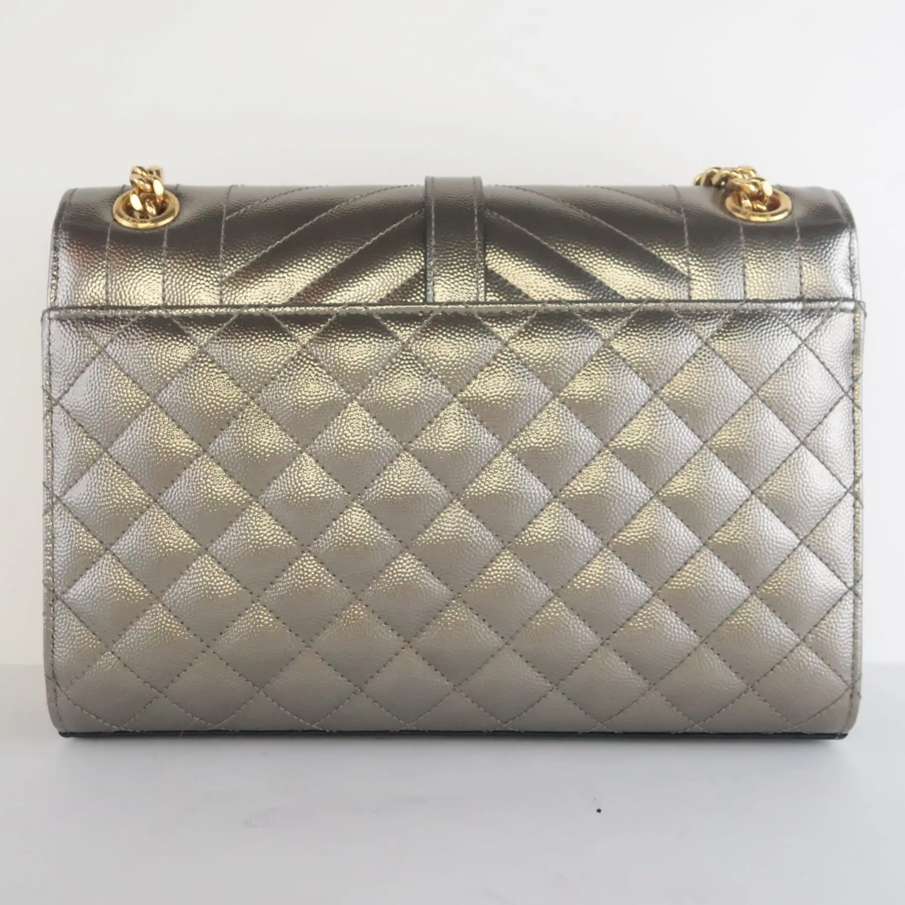 YSL Saint Laurent Silver Caviar Medium Envelope Bag - Image 4
