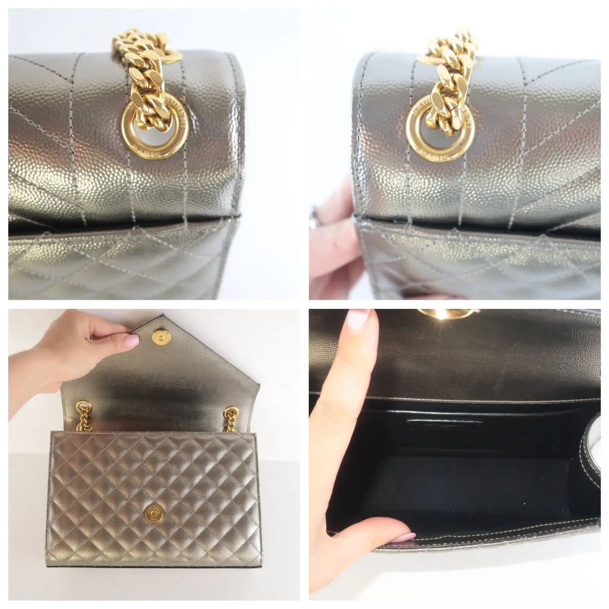 YSL Saint Laurent Silver Caviar Medium Envelope Bag - Image 9